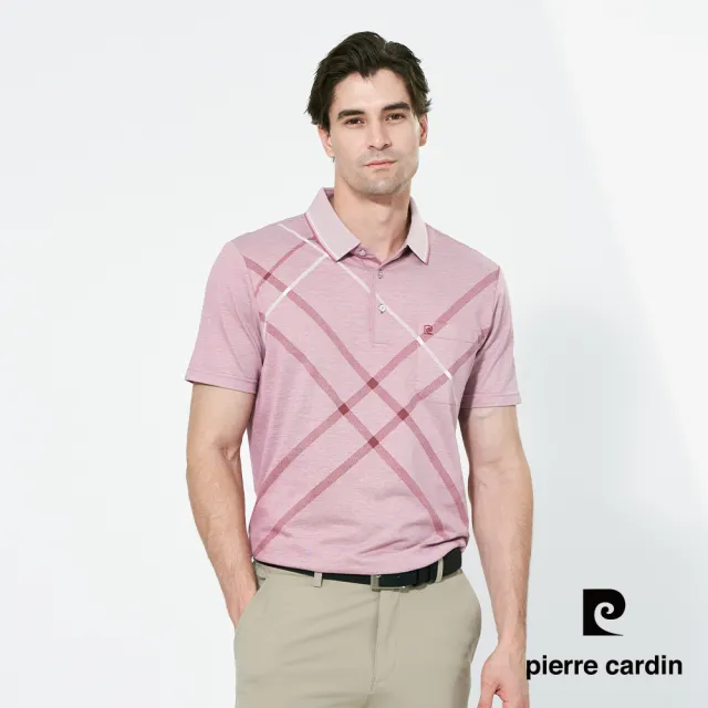 【pierre cardin 皮爾卡登】休閒服飾 男款 大定位印格短袖polo衫-粉色(5257270-72)