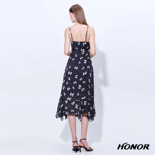 【HONOR 山形屋】出清品 蝴蝶結飄逸綁結不規則吊帶洋裝-黑(限定出清)