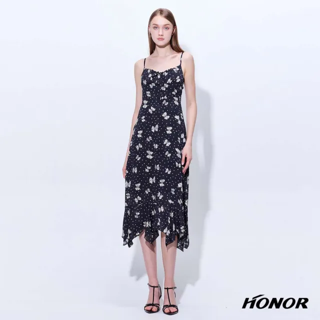 【HONOR 山形屋】出清品 蝴蝶結飄逸綁結不規則吊帶洋裝-黑(限定出清)