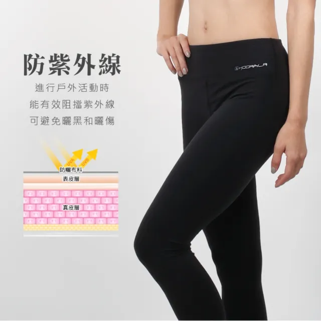 【HODARLA】女輕盈拼接緊身長褲-台灣製 慢跑 路跑 束褲 內搭褲 黑桃(3130604)