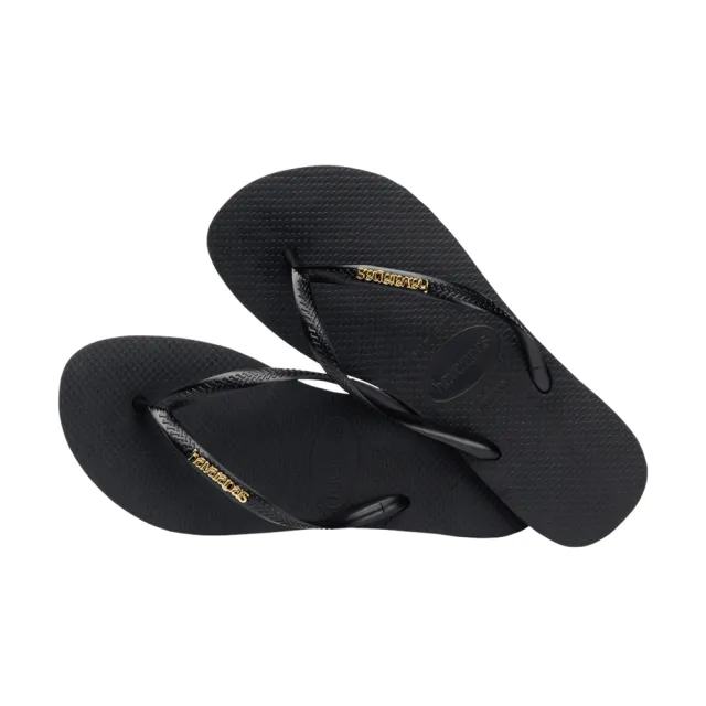 【havaianas 哈瓦仕】拖鞋 女鞋 夾腳拖 金屬LOGO Slim Metallic Logo 黑/金 4119875-1924W