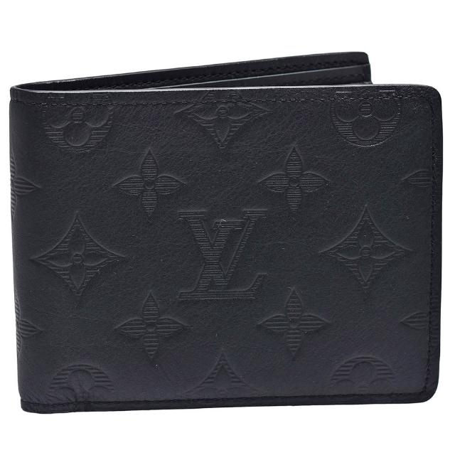 LV LOUIS VUITTON路易威登 M62901 經典 MULTIPLE Monogram Shadow 小牛皮交叉式卡夾短夾
