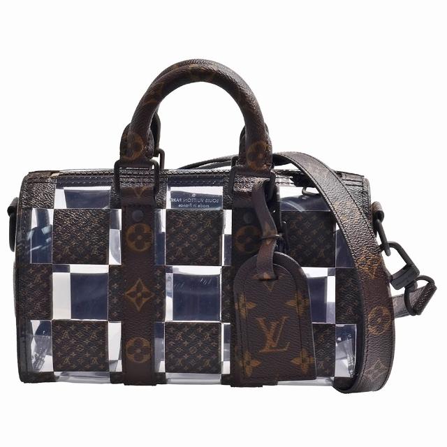 LV LOUIS VUITTON路易威登 M20872 KEEPALL BANDOULIÈRE 25 系列 Monogram Chess 帆布拉鍊手提 / 斜背包