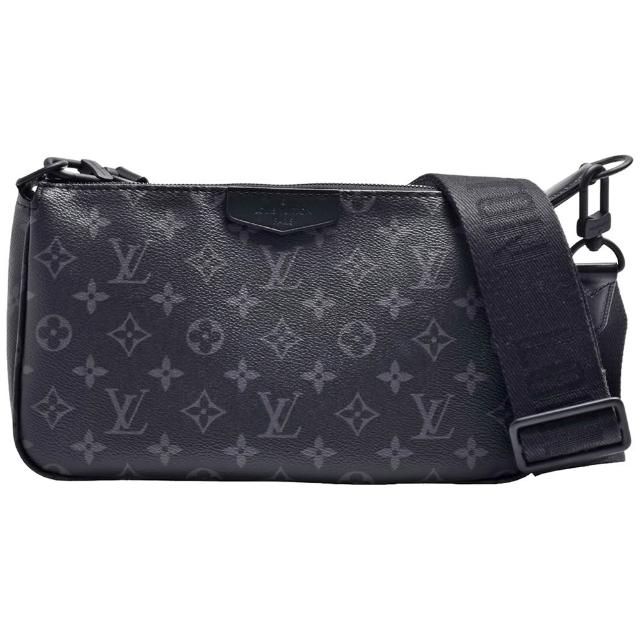 LV LOUIS VUITTON 路易威登 M11741 Pochette Accessoire XL 經典 Eclipse 黑色帆布印花斜背方包，全新未使用，採用高品質牛皮與帆布製成，搭配原廠防塵袋與包裝盒。此款方包設計簡約大方，適合日常搭配，背帶全長約90cm，輕便實用，女性使用更為合適。