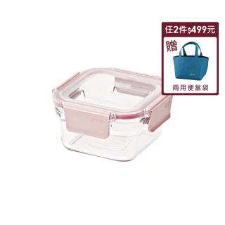 【Glasslock】韓國製烤箱可用強化玻璃櫻花粉保鮮盒-正方形440ml