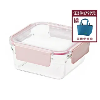 【Glasslock】韓國製烤箱可用強化玻璃櫻花粉保鮮盒-正方形1130ml