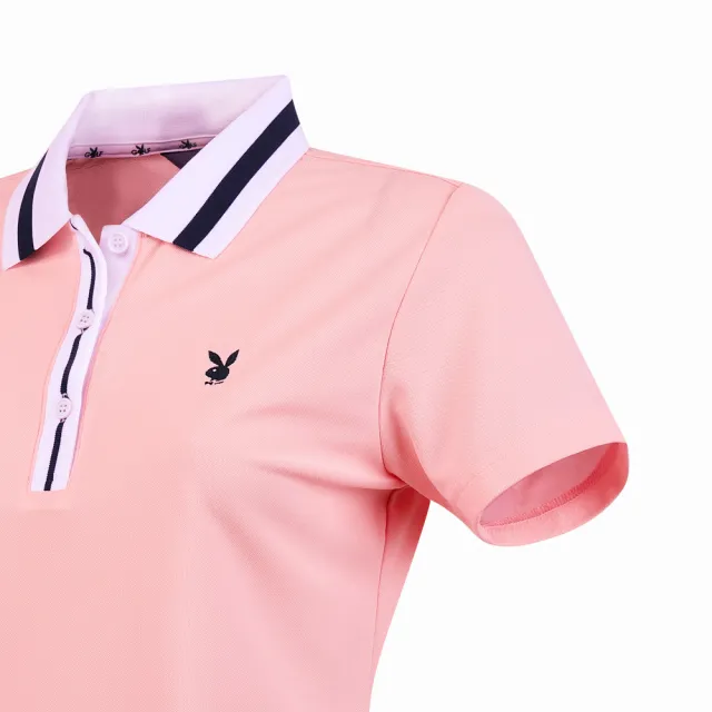 【PLAYBOY GOLF】女款後背櫻桃抗UV短袖POLO衫-粉橘(吸濕排汗/高爾夫球衫/KA25117-23)