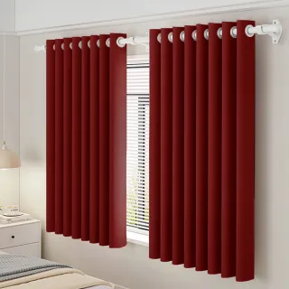 【BonBon naturel】2入全遮光質感加厚純色雙面打孔式窗簾_130x165cm-暗紅色(全遮光/空調簾/門簾/窗簾)