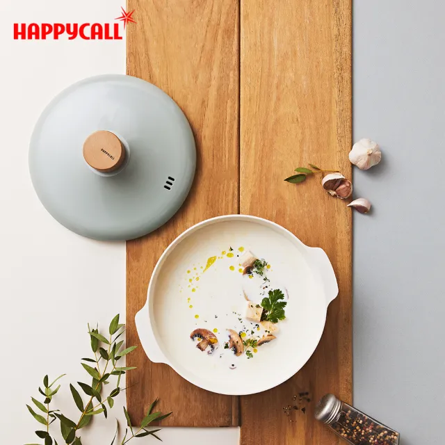 【HAPPYCALL】原野灰強化白陶IH鍛造原木不沾鍋三件組(淺湯鍋24cm/平底鍋24cm/方煎鍋22cm/電磁爐適用)