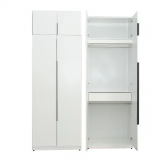 【IDEA】MIT雪白木質80cm雙桿抽屜衣櫃/衣櫥/組合櫃/拉門衣櫃(側邊櫃/棉被櫃)