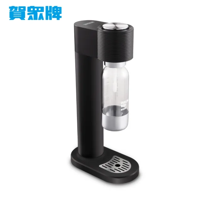 【賀眾牌】簡約時尚氣泡水機UA-2001JBK(台灣製氣瓶/食品級PET瓶/按壓式打氣)+氣瓶