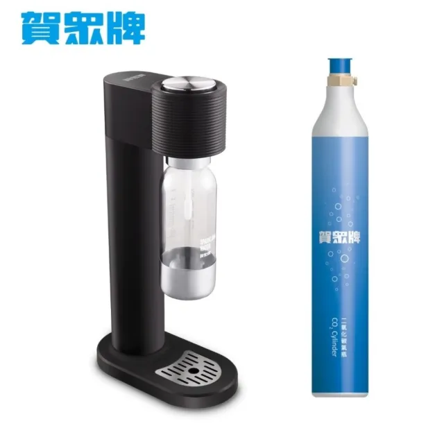 【賀眾牌】簡約時尚氣泡水機UA-2001JBK(台灣製氣瓶/食品級PET瓶/按壓式打氣)+氣瓶