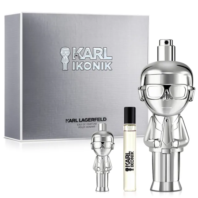 【KARL LAGERFELD 卡爾】時尚大帝極光銀男性淡香精禮盒-淡香精100ml+隨行香7.5ml+小香4.5ml(專櫃公司貨)
