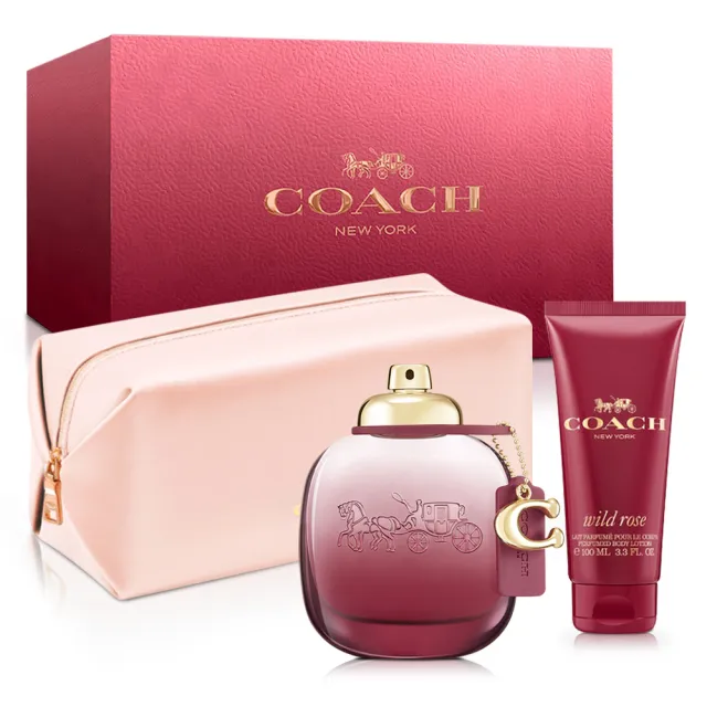 【COACH】曠野玫瑰女性淡香精三入禮盒-淡香精90ml+身體乳100ml+盥洗包(專櫃公司貨)