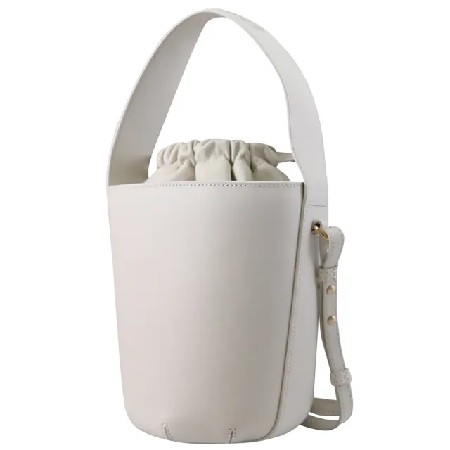 【Chloe’ 蔻依】Sense Bucket 簡約LOGO小牛皮束口手提水桶包兩用包(白)