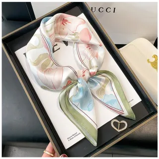 【JC Collection】☆台灣現貨☆純蠶絲柔和飄逸雙色鬱金香印花方巾絲巾｜四季百搭