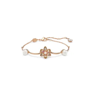 【SWAROVSKI 施華洛世奇】Idyllia 手鏈 水晶珍珠 混合式切割 花朵 漸層色 鍍玫瑰金色