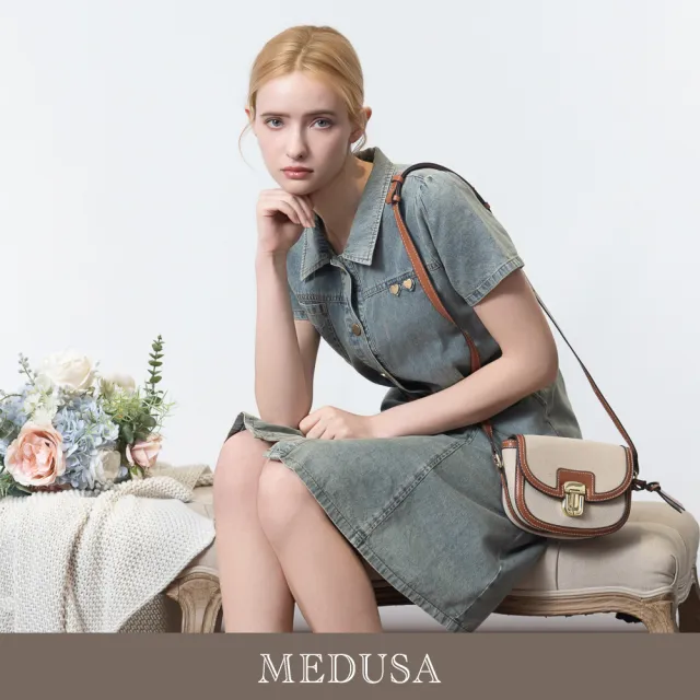 【MEDUSA 曼度莎】現貨-愛心排釦牛仔洋裝（送皮帶）（M-XL）｜女牛仔洋裝 休閒洋裝 收腰顯瘦(601-94706)