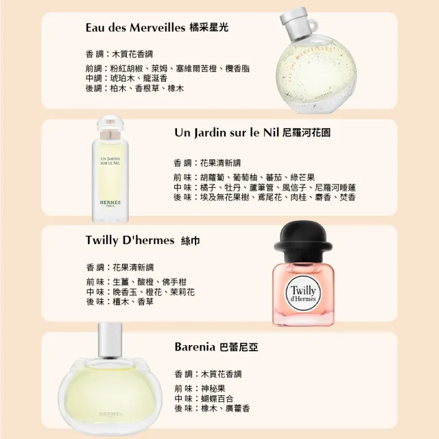 【Hermes 愛馬仕】小香禮盒四入組 7.5ml*4(國際航空版/絲巾/橘彩星光/尼羅河花園/巴蕾尼亞)