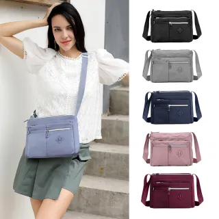 【吉豐洋行】輕量細緻尼龍防潑水側背包/斜背包/方包/旅行背包(防水包 多口袋收納)