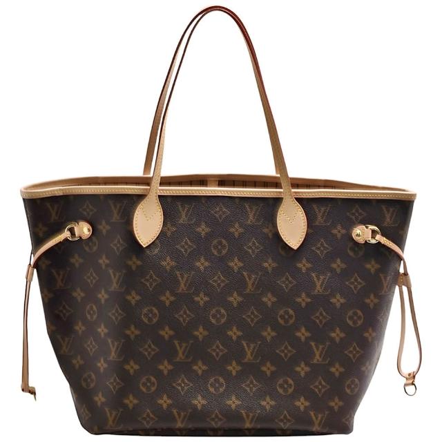 【Louis Vuitton 路易威登】M46975經典Neverfull MM Monogram帆布肩背托特包(米黃色)