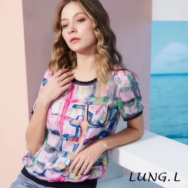 【LUNG.L 林佳樺】LR78A 彩繪格紋圖案短袖女裝上衣(春夏新品)