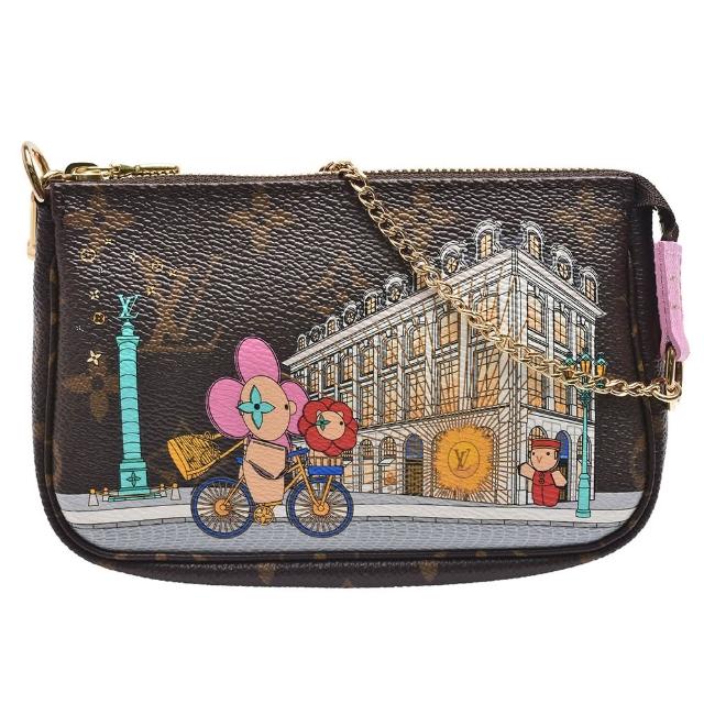 【Louis Vuitton 路易威登】M81760限量MINI POCHETTE吉祥物巴黎凡登廣場印花圖案拉鍊迷你手提包