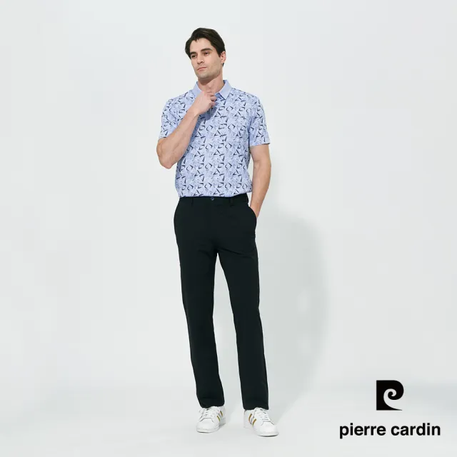 【pierre cardin 皮爾卡登】休閒服飾 男款 無縫印花短袖polo衫-水藍色(5257220-33)