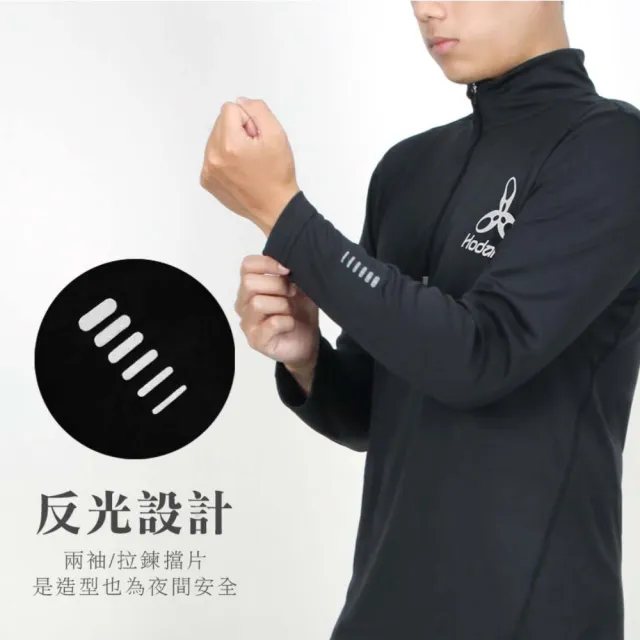 【HODARLA】男爆速長袖排汗衫-長袖T恤 吸濕排汗 抗UV 慢跑 立領 反光 台灣製 麻花藍(3159103)