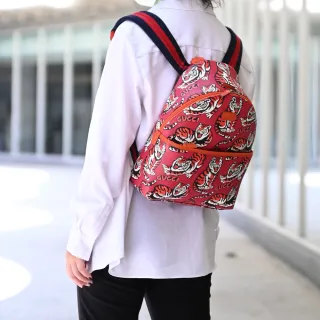 【GUCCI 古馳】Kids 限定款老虎插畫輕便淑女包旅用包後背包(紅/橘)