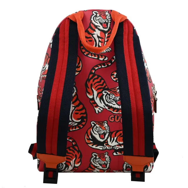 【GUCCI 古馳】Kids 限定款老虎插畫輕便淑女包旅用包後背包(紅/橘)