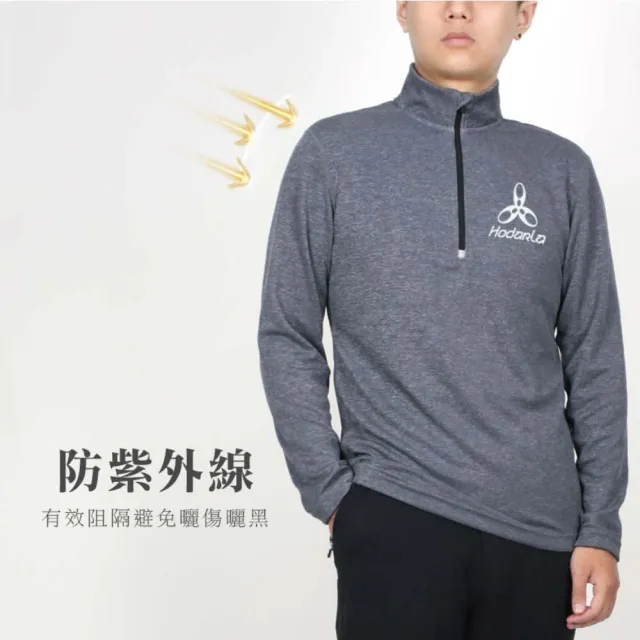 【HODARLA】男爆速長袖排汗衫-長袖T恤 吸濕排汗 抗UV 慢跑 立領 反光 台灣製 麻花灰(3159102)