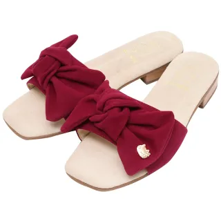 【Ann’S】Ann’S X Sanrio三麗鷗 HELLO KITTY 聯名 水洗牛皮 絨布甜美大蝴蝶結方頭涼拖鞋2.5cm(紅)