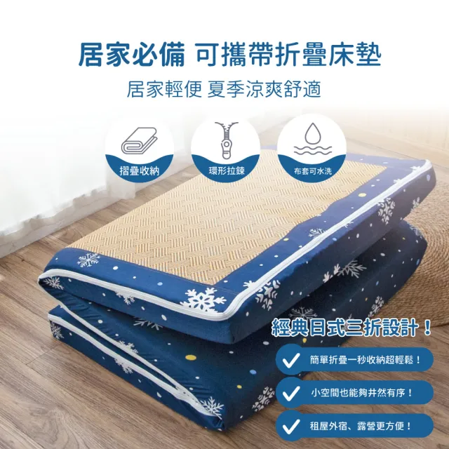 【R.Q.POLO】單人8cm 新絲柔抗菌亞藤蓆三折床墊 3x6尺 (多款任選)