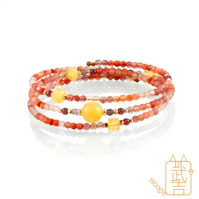【Woogie武吉珠寶】琥珀蜜蠟三圈設計蜜蠟手環(冰飄南紅加8mm蜜蠟)