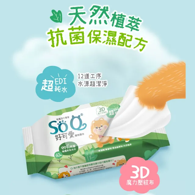 【南六】SOQ好可愛寵物濕巾 60抽x24包(足部&屁屁專用)