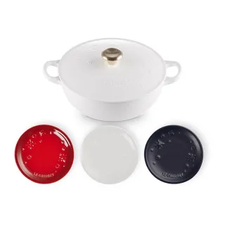 【Le Creuset】琺瑯鑄鐵媽咪鍋 22cm 星塵之光/棉花白(贈圓盤12cm-3入組)