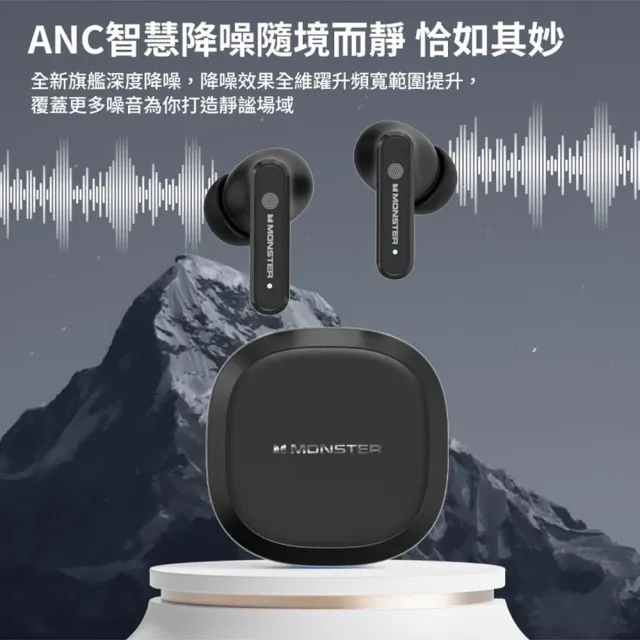 【MONSTER 魔聲】Hybrid六麥主動式降噪藍牙耳機MON-QM10(36小時播放、ANC主動降噪、快充設計)