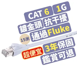 【PX 大通-】CAT6高速15M15米250M乙太1G網路線Fluke線纜測試RJ4網路攝影機POE供電交換器