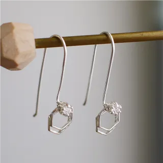 【BLUMA】輕奢925純銀耳環 日不落純銀耳環(六角形鋯石垂墜長耳勾 精緻輕珠寶銀飾 飾品禮盒