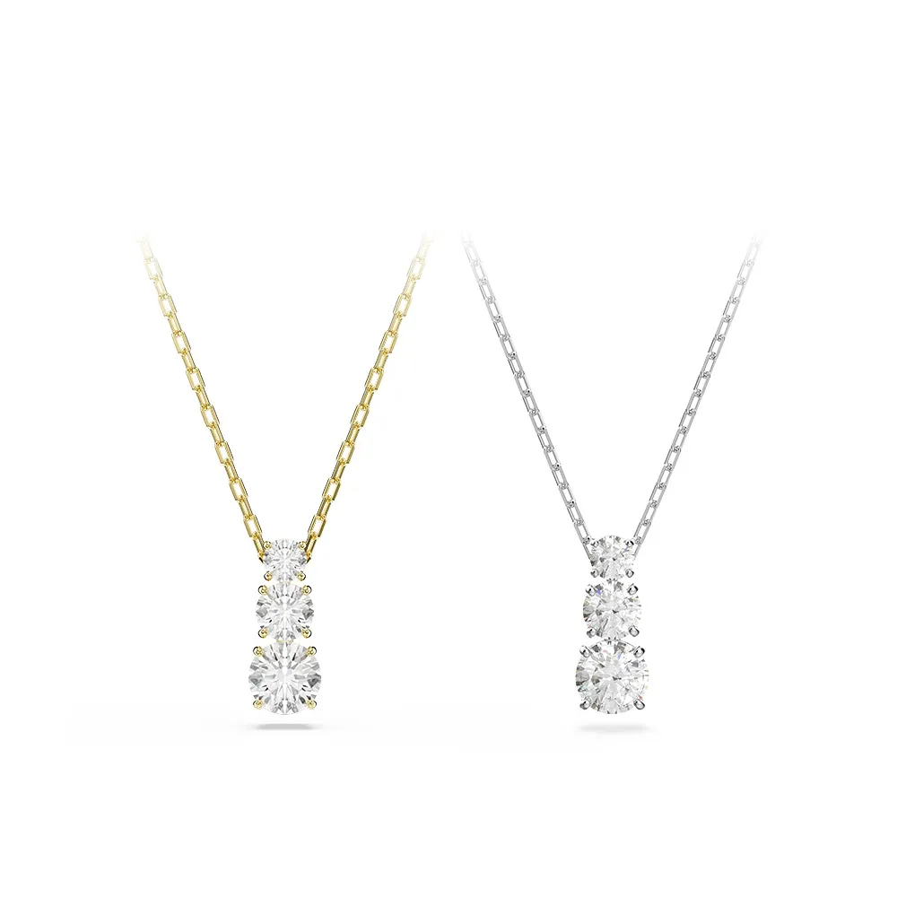 【SWAROVSKI 施華洛世奇】Stilla Attract 鏈墜 圓形切割 白色 鍍白金色/鍍金色(2色任選_情人節禮物)