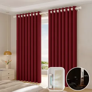 【BonBon naturel】全遮光質感加厚純色雙面打孔式門簾/窗簾_130x210cm/暗紅色(全遮光/空調簾/門簾/窗簾)