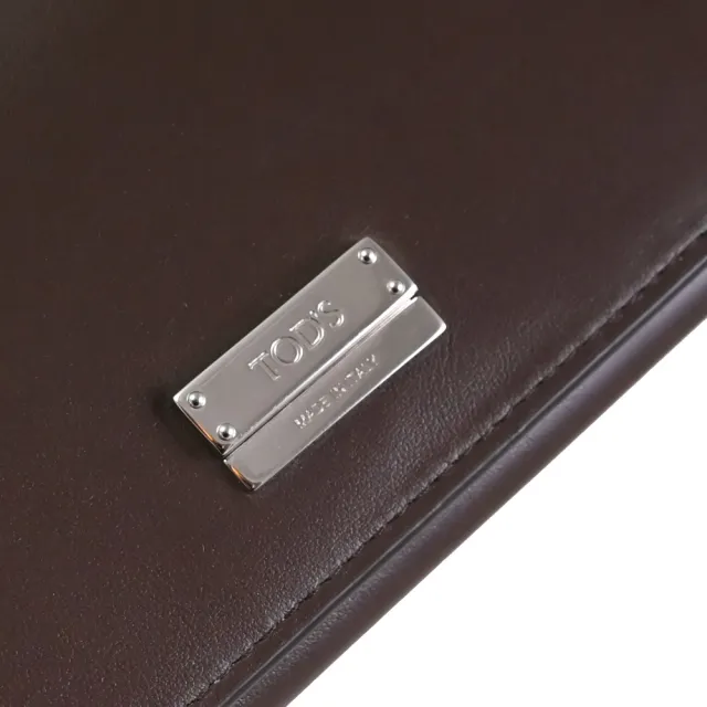 【TOD’S】TODS 經典金屬LOGO滑面牛皮扣式零錢發財長夾(深咖)