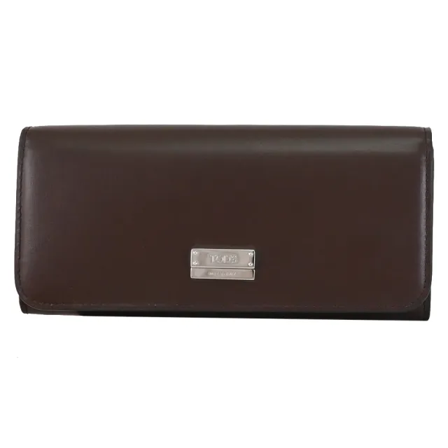 【TOD’S】TODS 經典金屬LOGO滑面牛皮扣式零錢發財長夾(深咖)