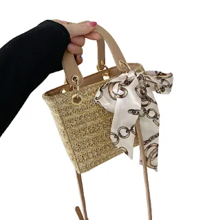 【89 zone】法式古典斜挎編織 女包 手提包 托特包 單肩包 草編包(黑/白)