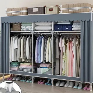 【小巳XIAOSI】2米鋼管加粗超耐重衣櫃 衣櫥 簡易布衣櫃(鋼架加粗 組裝加厚落地衣櫥 租屋衣櫃收納)