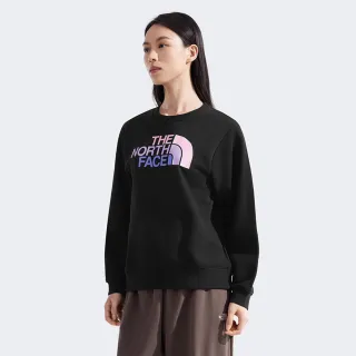 【The North Face 官方旗艦】北面女款黑色大尺寸LOGO印花長袖大學T｜8DC7JK3