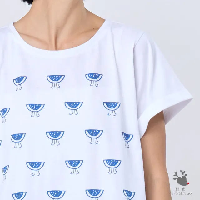 【so that’s me 好我】西瓜片片寬版插畫方袖女純棉T(白色)