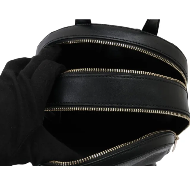 【Michael Kors】金字logo皮革雙拉鍊弧型後背包(黑/中)