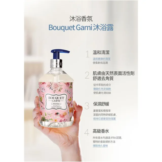 【BOUQUET GARNI】璞珈妮-香水沐浴露 520ml(白麝香、玫瑰花園、寶寶香)